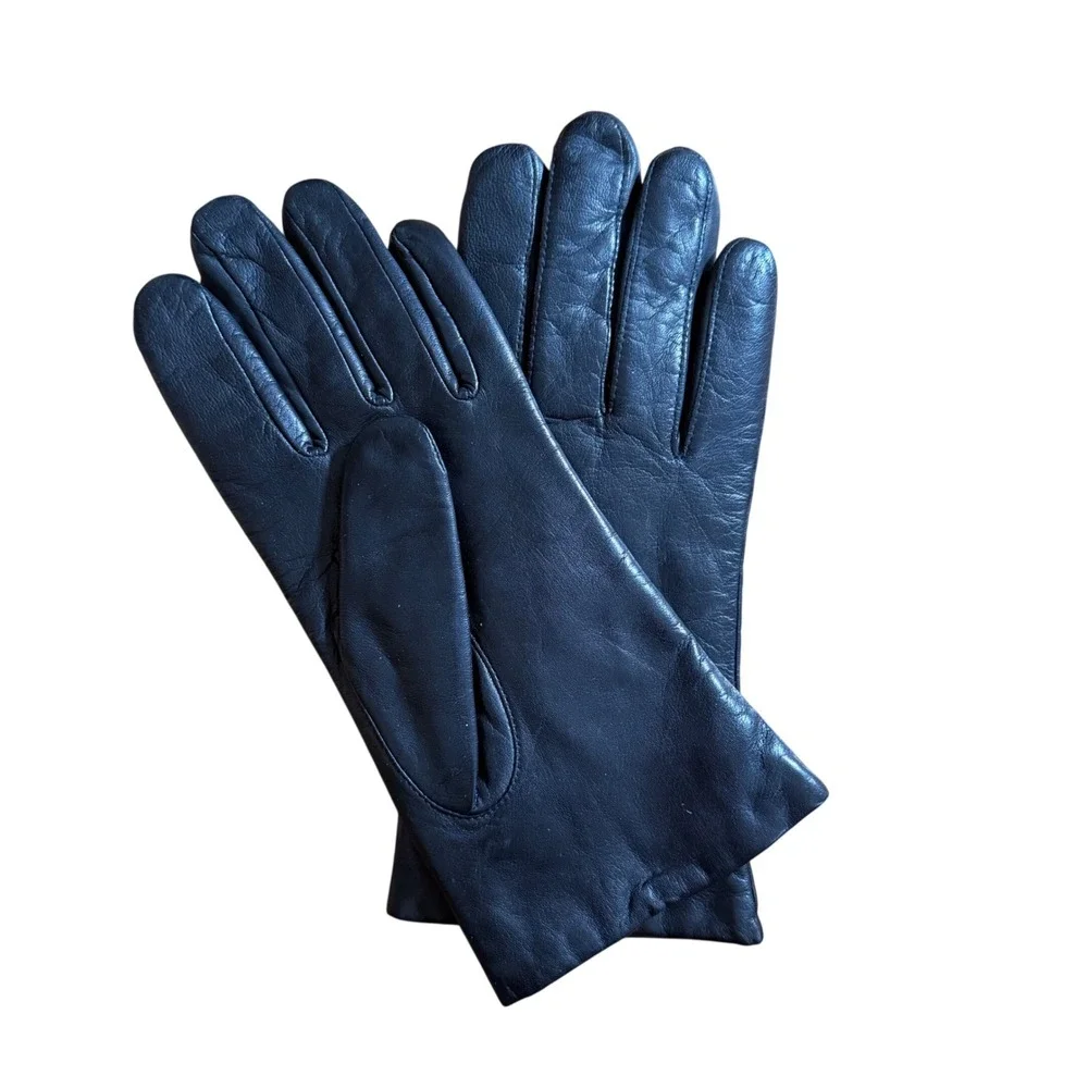 Womens Black Genuine Leather Insulated Winter Gloves Lined Solid Minimalist‎
